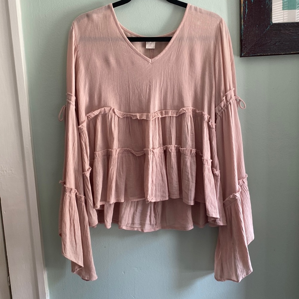 Wild Pearl Dusty Mauve Colored Trumpet Blouse